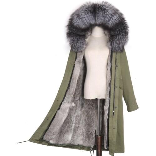 X-long Parka Waterproof Winter Jacket Rabbit Fur Liner Women Natural Raccoon Fox Fur Hood Real Fur Coat Detachable Streetwear