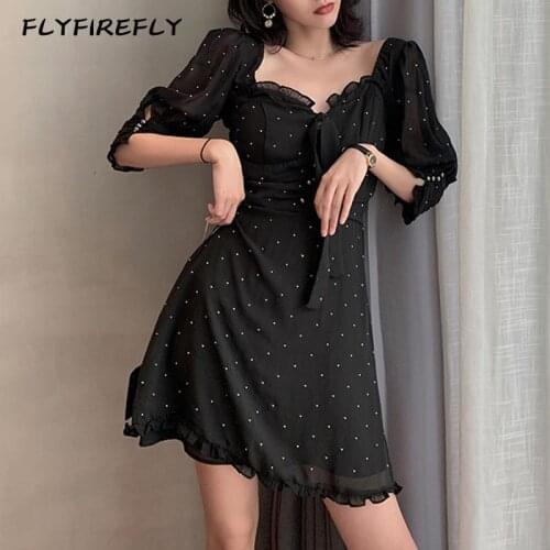 Summer ruffle dress sexy club dress black polka dot dresses korean style women tie dye dresss streetwear chiffon vestidos