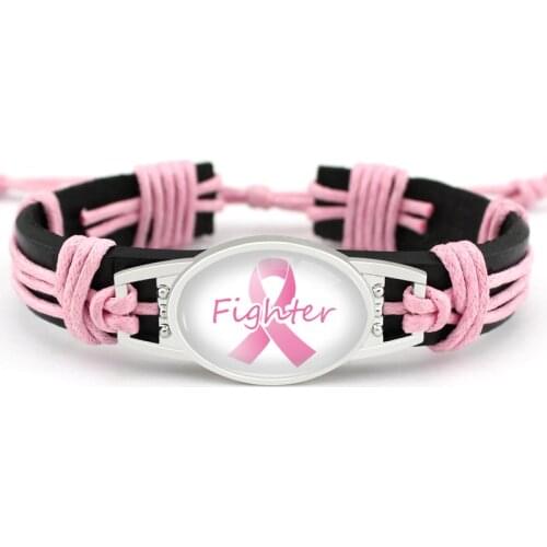 Medical Alert Stethoscope Bladder Bone Childhood Infant Loss Breast Cancer Awareness Hope Ribbon Leather Men Bracelets for Women
