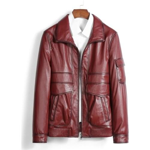 2021 New Men Casual Real Cowhide Leather Jackets Male Quality Black Red Leather Genuine Autumn Natural Cowhide Leather