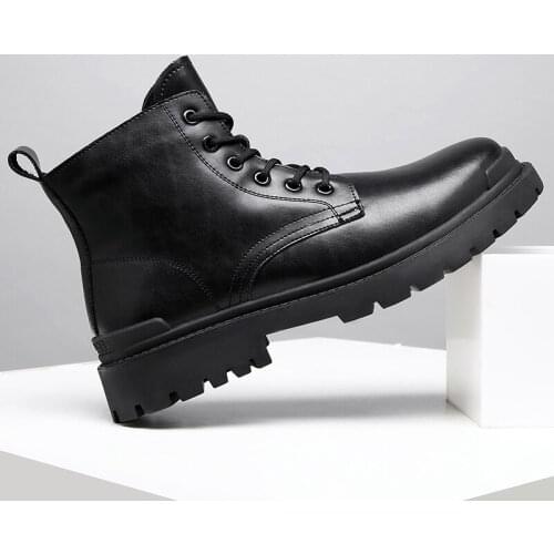 High Quality Men Boots Comfortable Casual Leather Boots Men Trend High Top Shoes Male 2021 New Chunky Platform Leather Shoes Men