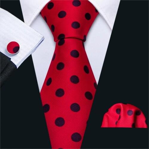 Mens Wedding Tie Red Dot Silk Tie Hanky Set Barry.Wang Jacquard Woven Fashion Designer Neck Ties For Men Party FA-5251