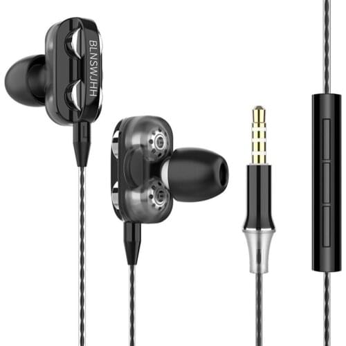 New Dual-motion Coil Heavy Bass In-ear Wired Earphones Double-bass Dynamic Wired Headset For Xiaomi Samsung Huawei Phones