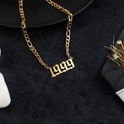 Birth Year Necklace Gold Old English Number Necklaces Year Stainless steel thick chain1995 1996 1997 1999 Collar Mujer Birthda