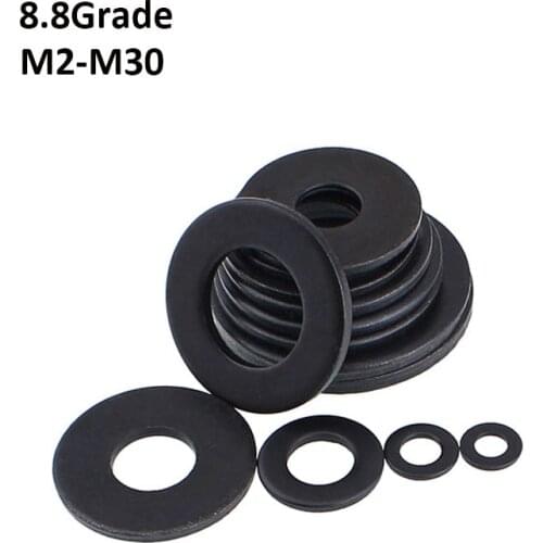 Flat Washer Black Grade 8.8 Carbon Steel Plain Gasket M2 M2.5 M3 M4 M5 M6 M8 M10 M12 M14 M16 M18 M20 M22 M24 M27 M30
