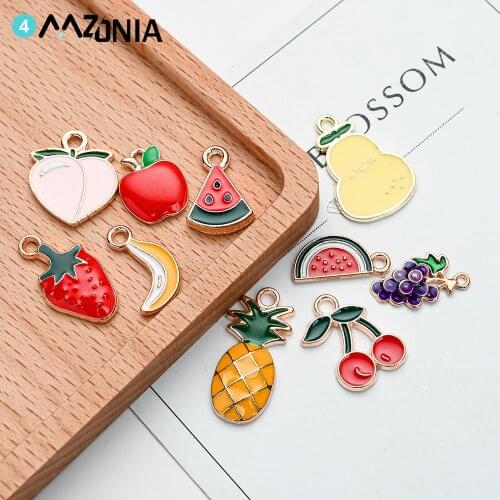 20pcs/lot Mixed Fruits Alloy Enamel Charm Handmade Craft Pendant Making For Jewelry Bracelet Necklace Fruits Accessories
