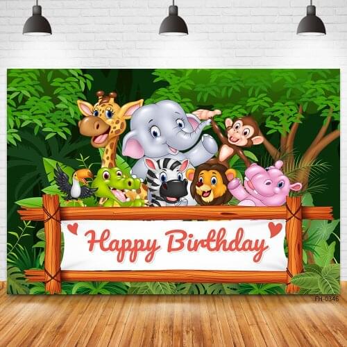 Custom Name Wild Animal Jungle Forest Safari Party Happy Birthday Backdrop Newborn Baby Shower Decoration Photography Background