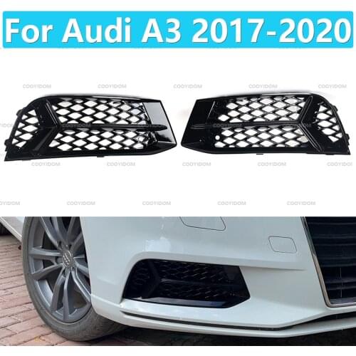2Pcs For Audi A3 2017 2018 2019 2020 Honeycomb fog lamp frame hollow grille under the net Black Bright Car Accessories