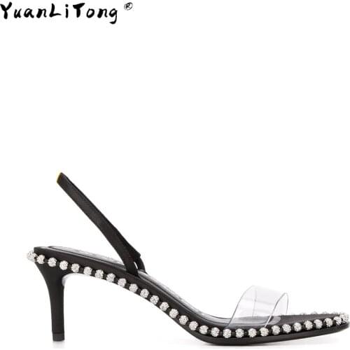 Sandals Women 2021 Fashion Luxury Syle Shoes FemalDiamond Decoration Round Toe Transparent One Strap In Font Simple Casual Shoes