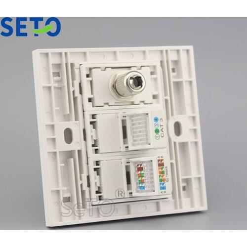 SeTo 86 Type TV + RJ11 Cat3 Telephone + RJ45 Cat5e Network Wall Plate Socket Keystone Faceplate