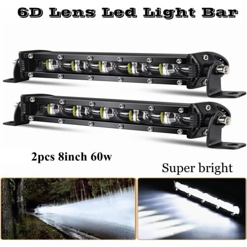 2pcs 8Inch 60W 6D Lens LED Light Bar Combo Led Work Light For 4x4 Off Road Trucks SUV ATV 4WD 12V 24V Auto Driving Fog Lights
