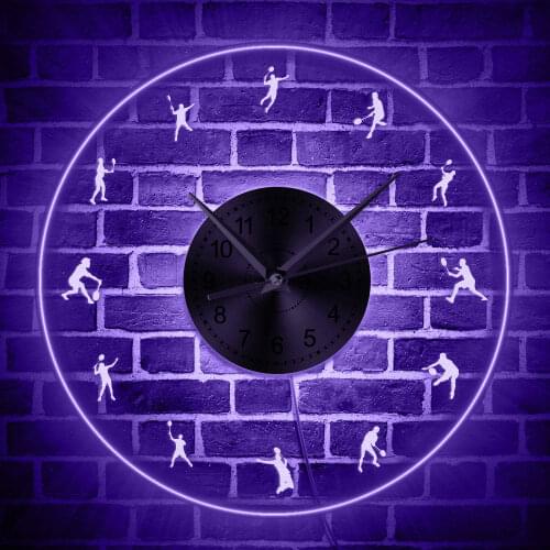 Badminton Players Silhouette Multi-Color Changing Luminous Wall Clock Badminton Racket Hobby Sports Wall Light Gift For Athlete