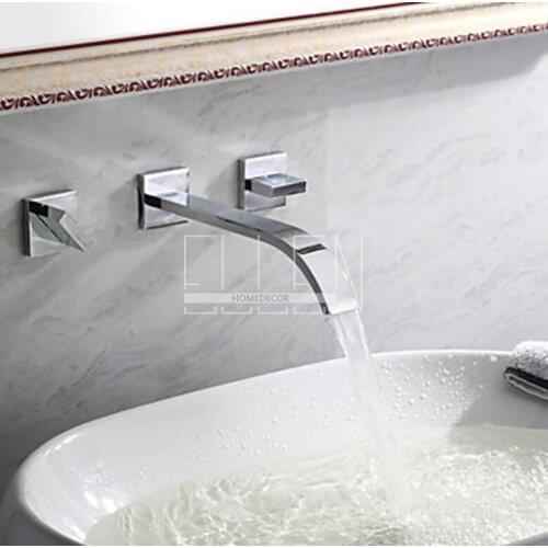 Vidric Wall Mounted Saucet Double Handle Mixer Tap for Bathroom Basin Sink Chrome Brass Vessel 3 hole Faucets Brass Polished EL
