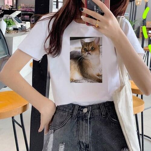Vintage Chinese Crested Cat Printed T Shirt Women Cat Lover Friends Birthday Gift Tshirt Summer 2020 Women’s Clothes