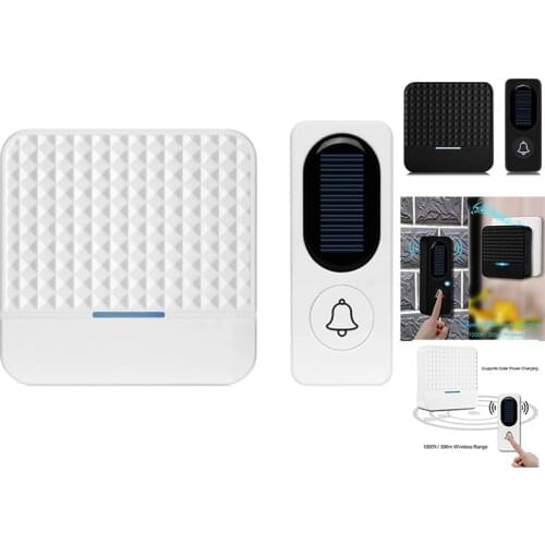 Solar Powered Waterproof Wireless Door Bell Smart Door Bell Chime 1 Button 1 Receiver