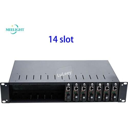 Fiber optic transceiver 14 slot rack enhanced version dual power 19 inch 2U chassis photoelectric converter universal frame