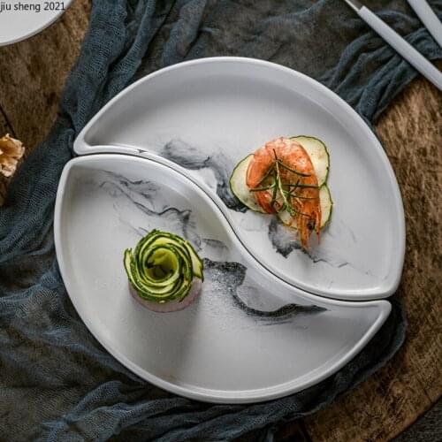 Japanese Ceramic Dessert Plate Household Divided Snack Crescent Platter Creative Kitchen Main Course Fruit Plate Hotel Tableware