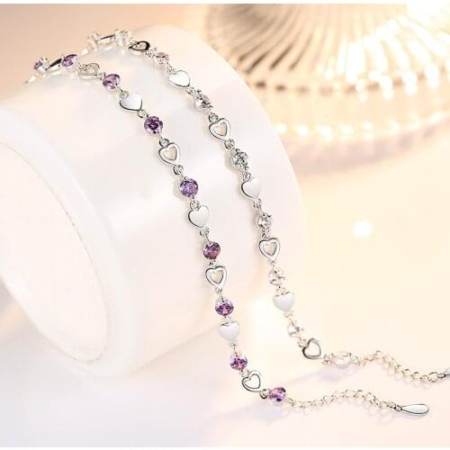925 Sterling Silver Zircon Heart Charm Bracelet For Women Girls Elegant Wedding Birthday Jewelry Pulseras sl313