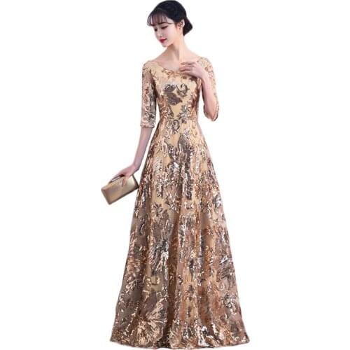 Party Dress Women Golden Sequin Plus Size Floor-Length Winter Bandage Dresses 2019 Autumn New Floral Sequin Maxi Vestidos LD463