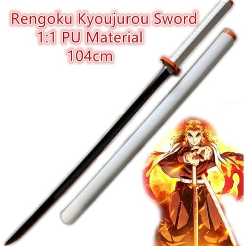 1:1 Model Demon Slayer Weapon Rengoku Kyoujurou White Sowrd Kimetsu no Yaiba 104cm Sword Cosplay Ninja Knife Weapon Prop