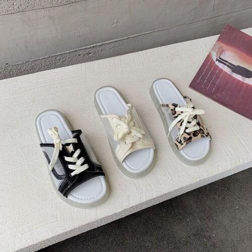 2021 Cross-Tied air mesh slippers women sandalias ins summer canvas shoes woman flipflops flat patchwork breathable slides mujer