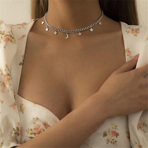 2021 fashion jewelry niche design star moon tassel pendant alloy chain necklace lightweight jewelry exclusive to women