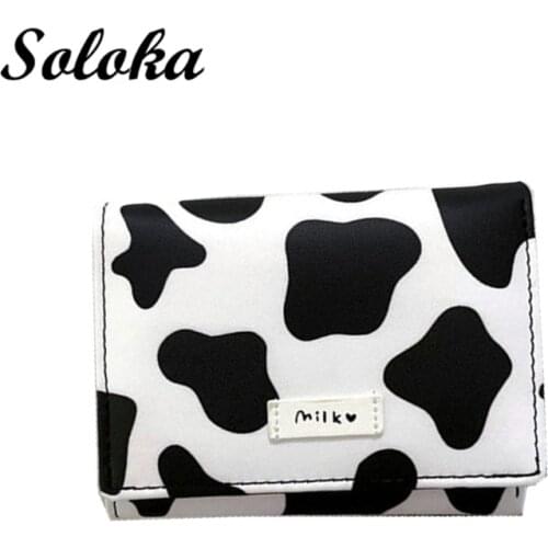 2021 Kawaii Cow Print Walle PU Leather ID Credit Card Holder Women New Short Wallet Tri-fold Cute Cartoon Girl Mini Coin Purse