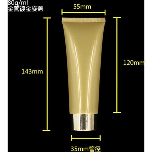 80ML Sunscreen scream Tube, 80G gold Cream Tube with shiny gold screw lid, gold color 80ml Cosmetic Soft Tubes empty
