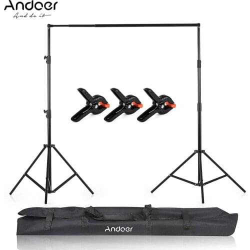 Andoer Studio Backdrop Stand Bracket Aluminum Alloy Adjustable Photography Background Support System with Carrying Bag 3pcsClamp