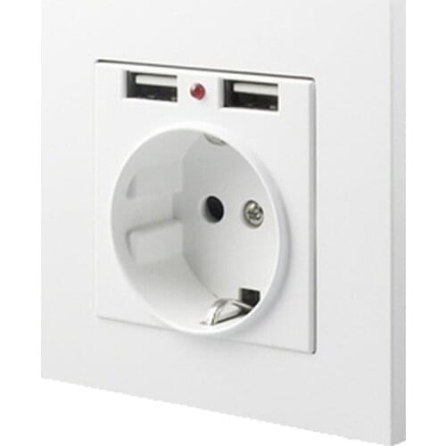 White 250V 16A 86 type Panel German Russia Korea EU Wire Cable 2USB Wall Outlet Grounding Power Charger Concealed Socket A8