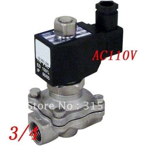 Free Shipping 5PCS/Lot 3/4'' Stainless Steel Solenoid Valve VITON AC110V DIN Connector Coil