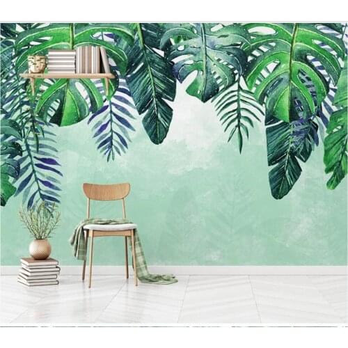 XUE SU Large custom mural wallpaper Nordic simple hand-painted small fresh tropical leaves TV sofa background wall