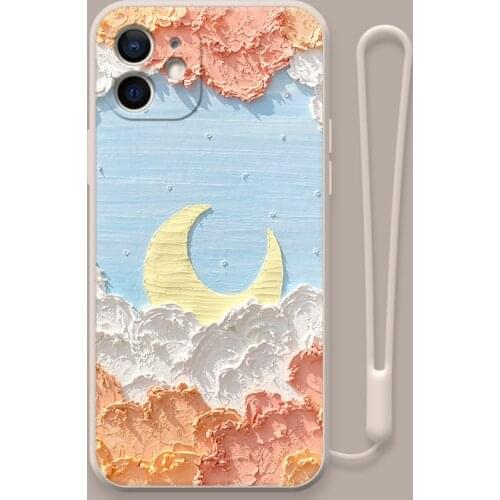 Retro Art Oil Painting Moon Clouds Phone Case For iPhone 11 Pro Max Xr Xs Max X 7 7 Puls 8 Puls Cases Soft Silicone Cover