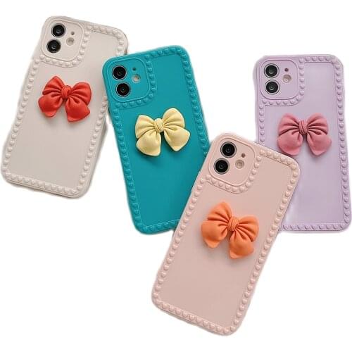 Candy Color BowKnots TPU Case for iPhone 12 Pro Max Back Phone Cover for 12 Mini 11Pro Max X XS XR 8 7 Plus SE 2020 Capa