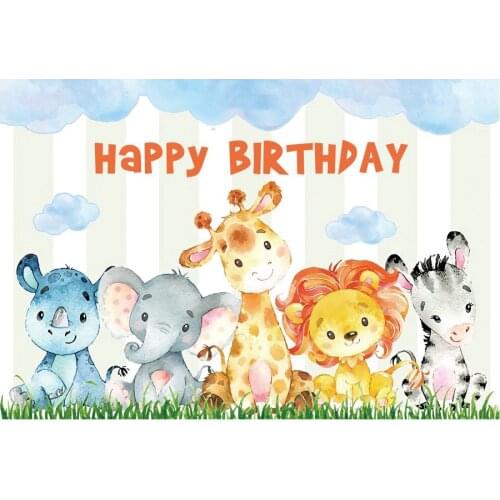 Birthday Backdrop Cartoon Wild Animals Photography Background Holiday Celebration Party Decor Photo Booth Studio Prop