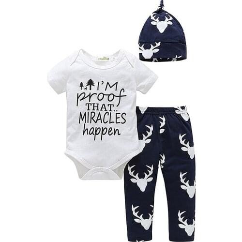 Children Clothes Set Infant Baby Boys Girls Romper Pants Three-piece Short Sleeve Hat Soft Cotton Clothing 0-3 Years Play Mats