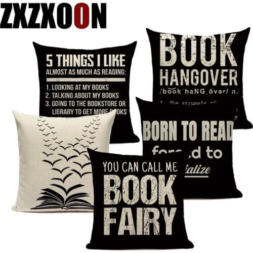 Sofa Home Decor Polyester Decorative Pillows Cushion Cover Letter Books Capa De Almofadas Pillowcase for Living Room