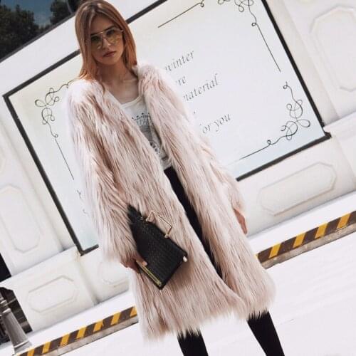 Savabien Long Hairy Hooded Faux Fur Coat Solid Long Sleeve Fluffy Faux Fur Jacket Winter Fashion Fake Fur Parka Ladies Fur Coats
