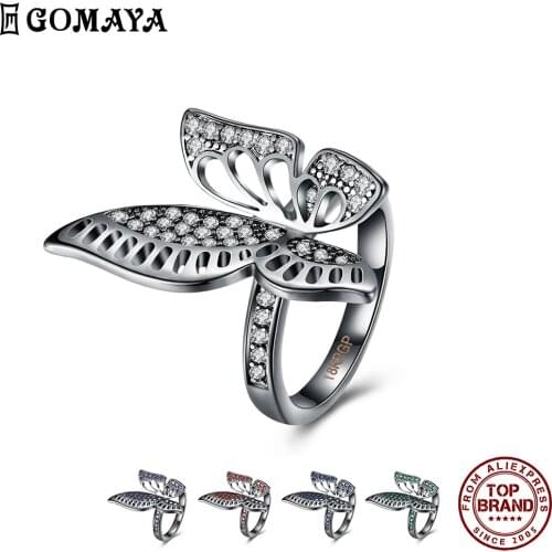 GOMAYA Butterfly Design Clear Zircon Rings For Women Trendy Romantic Finger Ring Party Birthday Gift New Arrival Fashion Jewelry