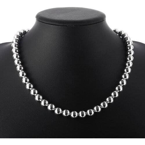 Hot 925 Sterling Silver Necklaces for Women Fashion Jewelry 20 Inches 10MM Classic Smooth Beads chain wedding Christmas Gifts