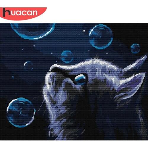HUACAN Embroidery Cat Cross Stitch Animal Kits White Canvas Home Decoration Needlework Sets 11CT 14CT DIY Gift