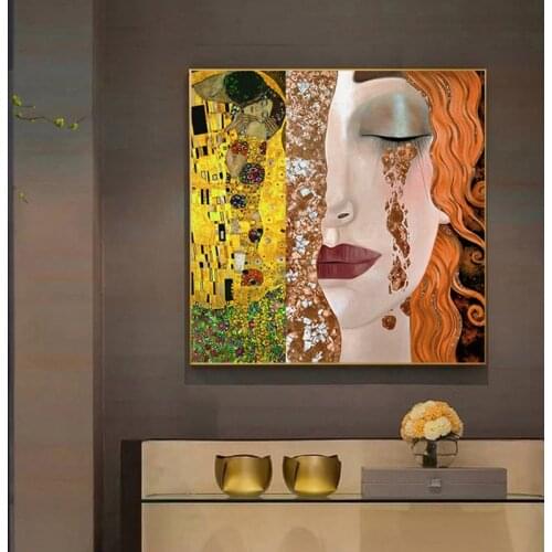 Gustav Klimt Golden Tears and Kiss Girl Canvas Paintings Realismus Poster Print Wall Art Graffiti Giclee Artwork Wall Decor