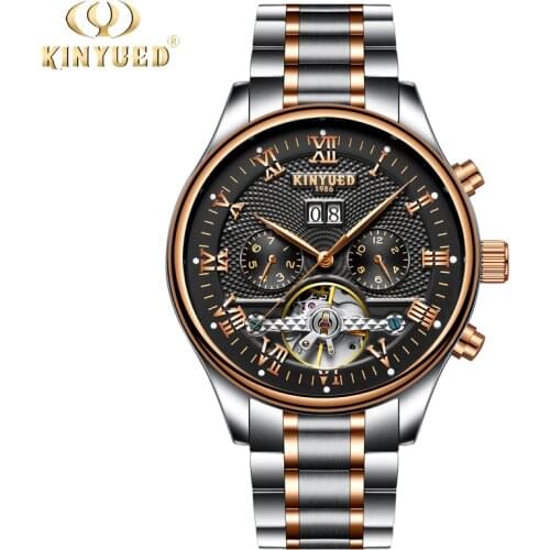 KINYUED Skeleton Automatic Watch Men Waterproof Flying Tourbillon Mechanical Watches Mens Self Winding Horloges Mannen Dropship