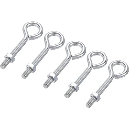 Uxcell M8x60mm Eye Hooks Screws Bolts Kit, 5pcs Carbon Steel Hanger Eyelet Hooks Screw with Hex Nuts for Metal Hook, Wood