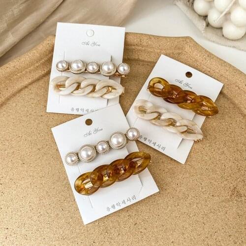 2PCS Korean Simulated Pearl Hair Clips for Women Acrylic Barrette Hairpin Girl Trendy Hairgrip Fashion Hair Accessories Headwear