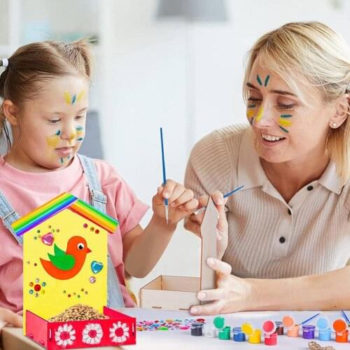 1set DIY Bird Feeder Kit Painting Wooden Bird Feeder Kit Garden Decoration Pet Accessories Gift For Kids