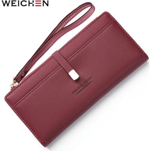 WEICHEN Wristband Women Wallets Red Coin Cell Phone Pocket Ladies Clasp Clutch Purses Female Wallet Carteras High Quality