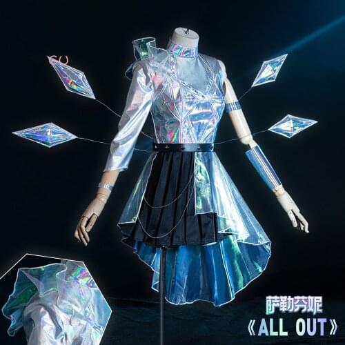 Game LOL Cosplay KDA Seraphine Costume KDA All Out More 2020 Cosplay Costume Dresses Skirt Outfits with Earring Set