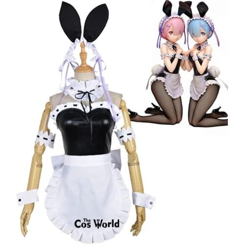 Re Zero Kara Hajimeru Isekai Seikatsu Ramu RAM Remu REM Bunny Girl Maid Apron Dress Uniform Outfit Anime Cosplay Costumes