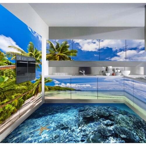 Free shipping 3D Custom modern seaside Wall Sticker starfishs Bathroom Flooring Painting Photo Wallpaper for Walls 3d